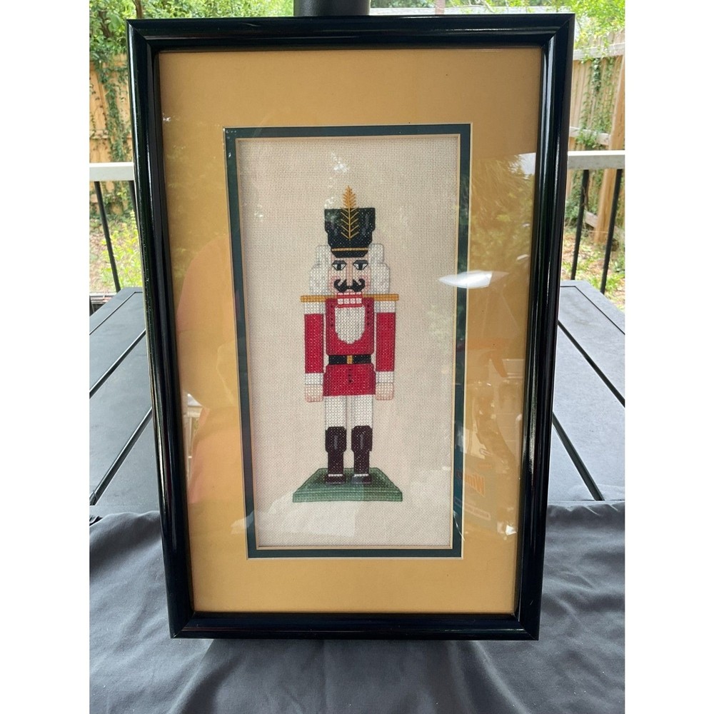 Vintage Framed Christmas Nutcracker Fiber Art Set
