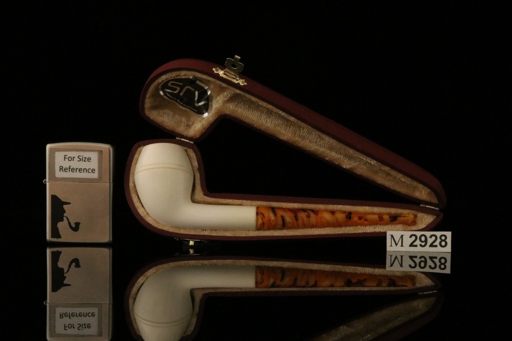 srv - Rhodesian Straight Block Meerschaum Pipe with fitted case M2928