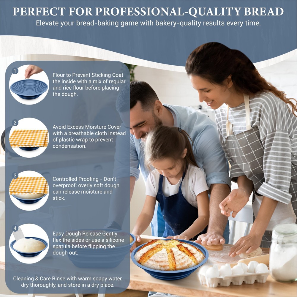 Premium Silicone Sourdough Bread Proofing & Baking Basket Set - Includes Oval &