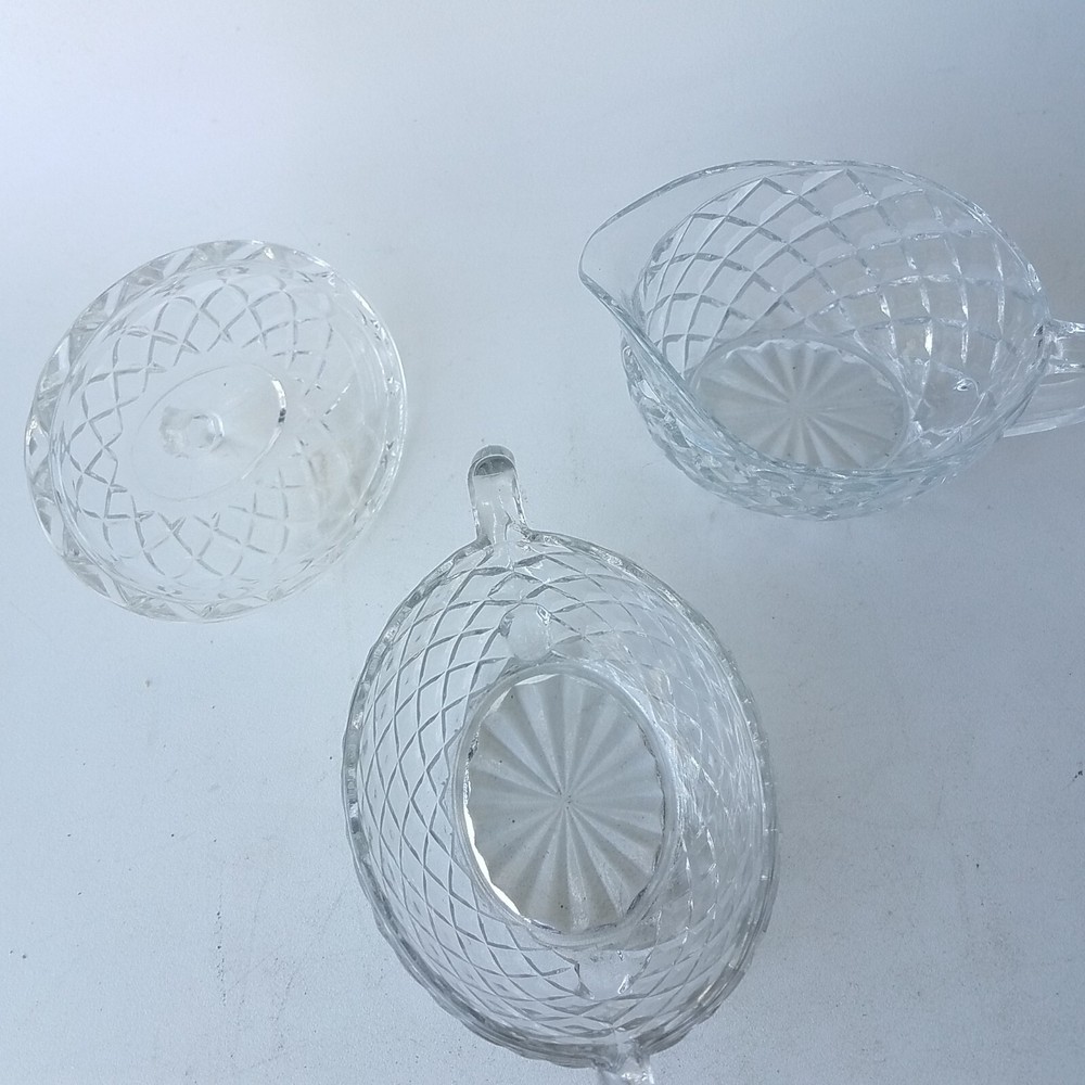 Cream and Sugar Set Diamond Pattern Clear Glass or Crystal