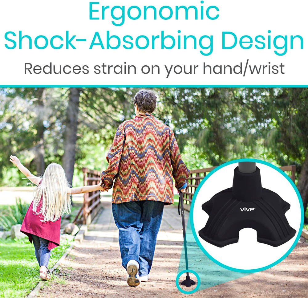 Vive Cane Tip - Self Standing Quad Base Replacement for Most Walking Canes, Walk