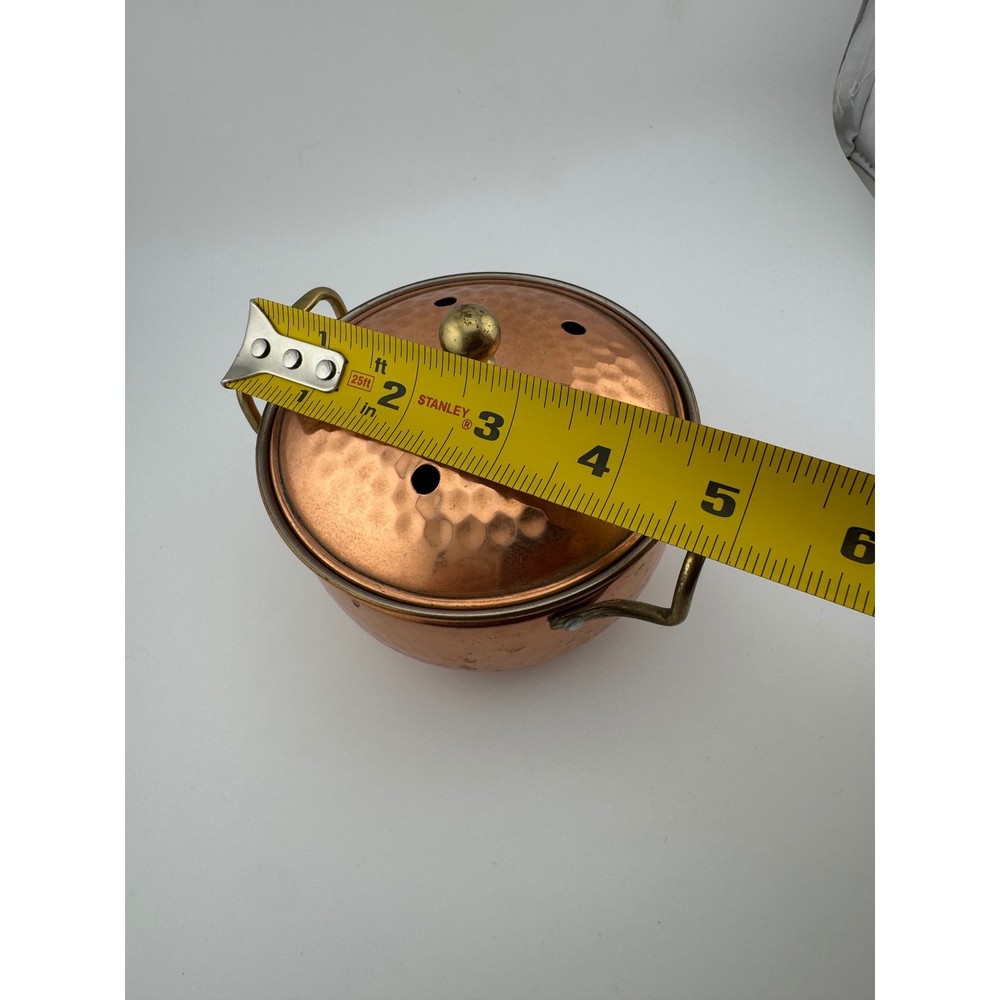 Vintage Hammered Copper Vented Lid Brass Handles Rustic Kitchen