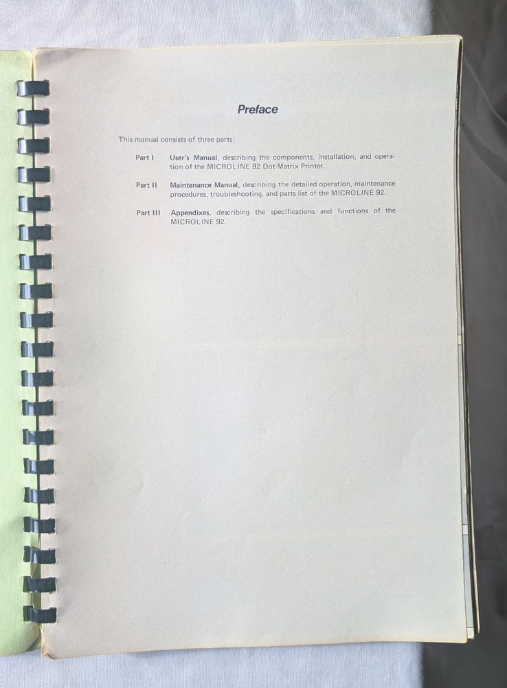 Vintage OKI Microline 92 Dot-Matric Printer Maintenance Manual (Standard Model)