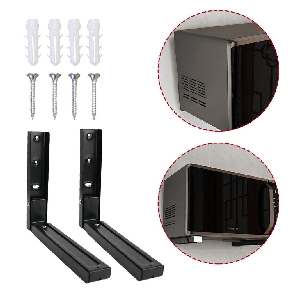 2x Heavy Duty Microwave Brackets Wall Mount Shelf Carbon Steel Cradle Adjustable