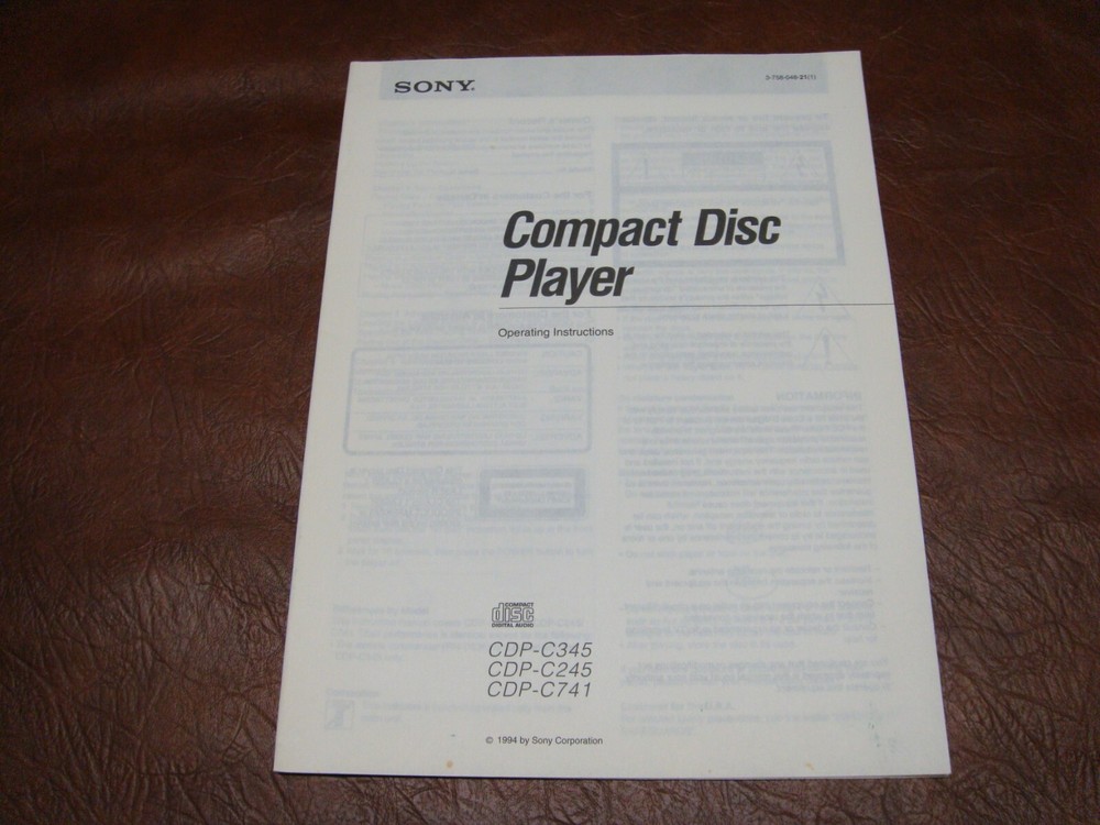 Original Sony CDP 345 CD Player  Owners Manual