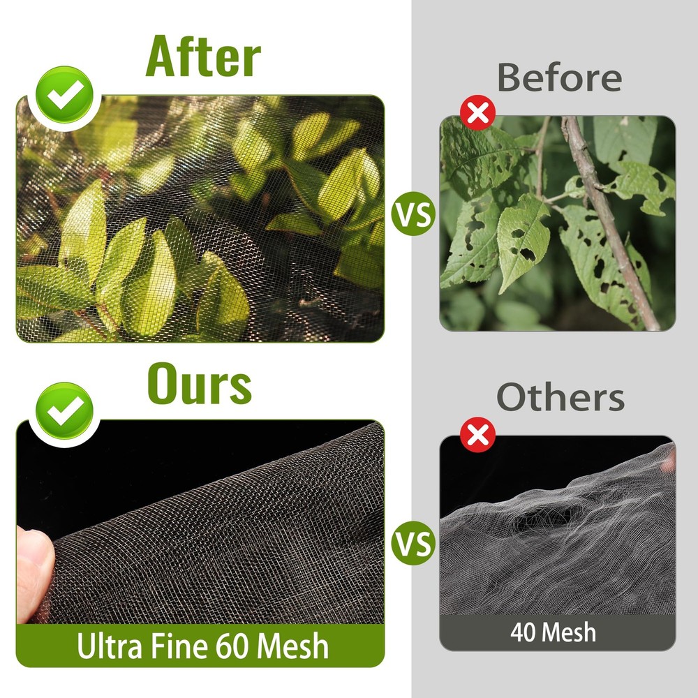 2 Pack Fruit Tree Netting Bags with Zipper and Drawstring, 4 x 5ft Ultra Fine...