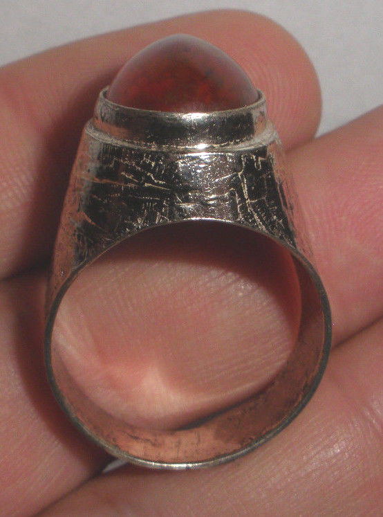 Large sterling silver modernist textured amber signed ring size 13