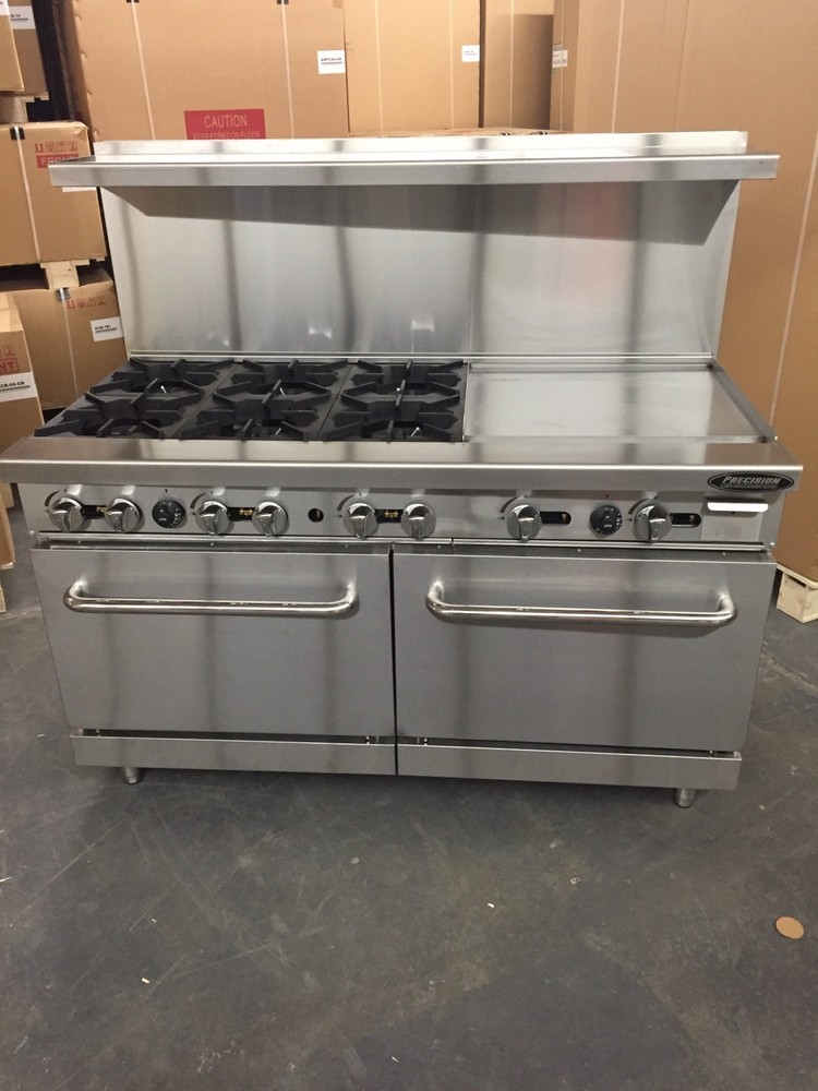 60” Range With Griddle 24” 6 Burners 2 Full Double Size Standard Ovens Commer