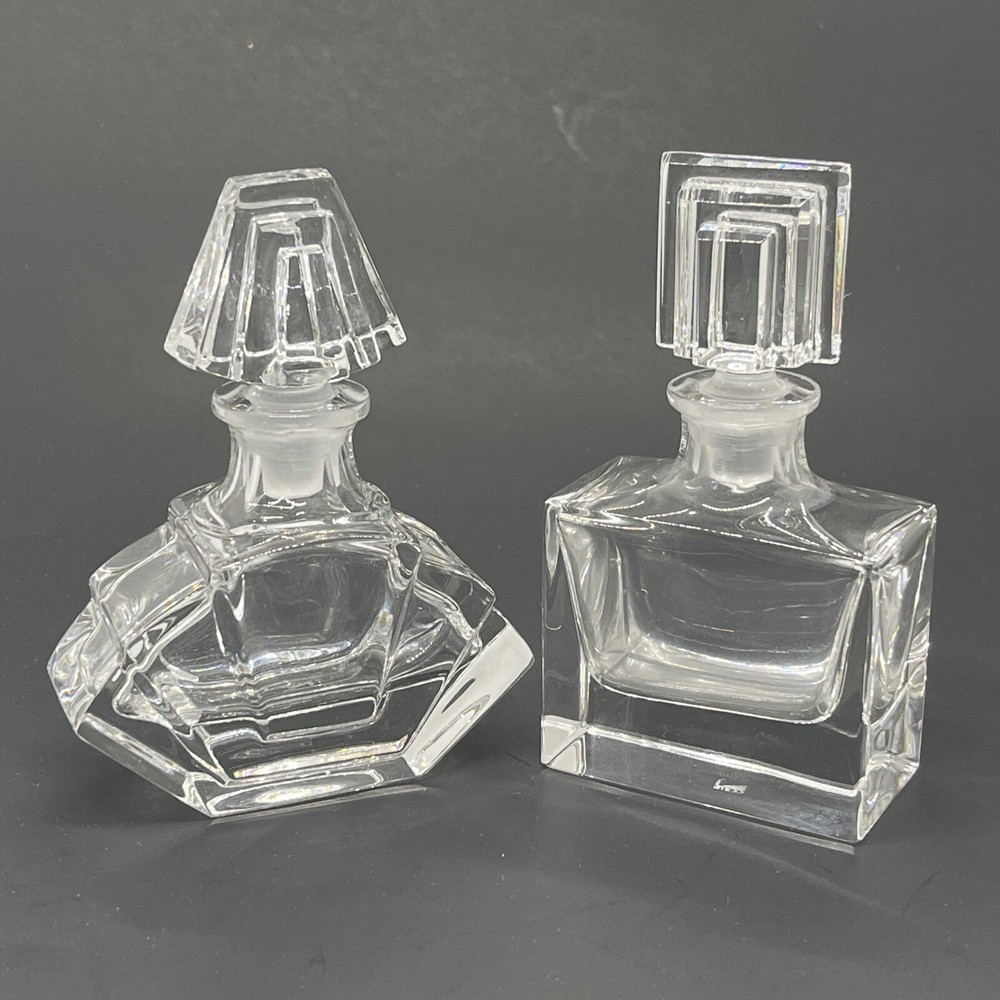 Cotte Crystal Perfume Vanity Bottles Ground Stoppers Signed Set 2