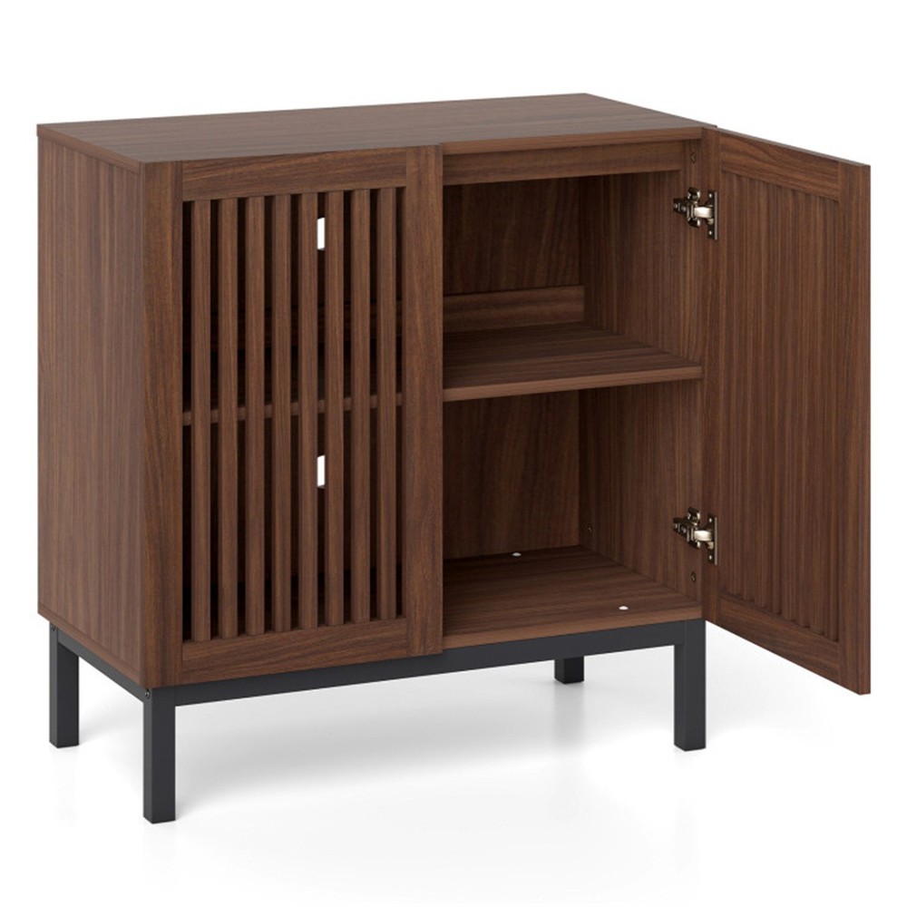 32" Farmhouse Sideboard Buffet Cabinet 2 Doors Adjustable Shelf Walnut Black