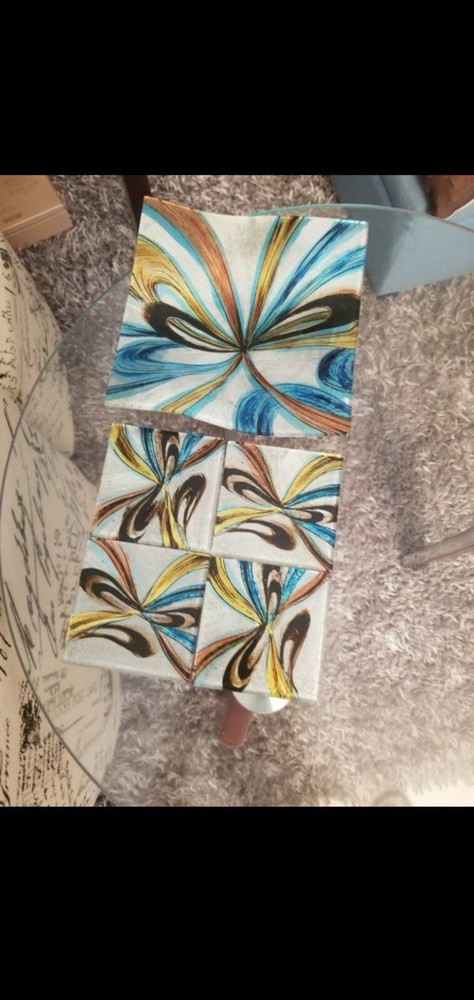 Pair Of Decor Plates And 4 Matching Coasters