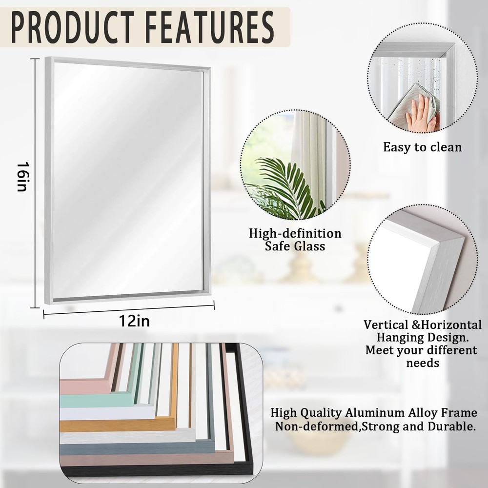 Metal Framed Mirror Rectangle Wall Mounted Mirrors Decorative Modern for Bedr...