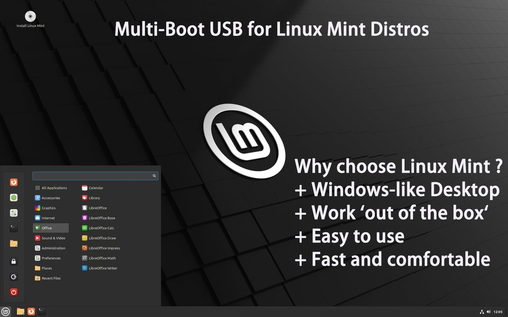 USB for Linux Mint 22 & 21.3 64bit, 19.3 32bit - 3IN1 Bootable Linux USB Flas...