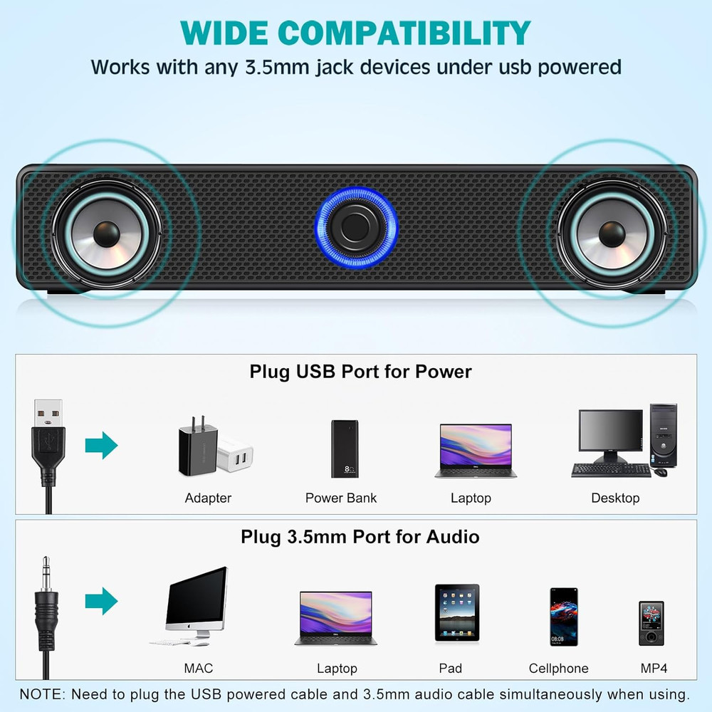 Computer Speakers, USB Powered PC Speakers Wired Stereo Desktop Speakers with...