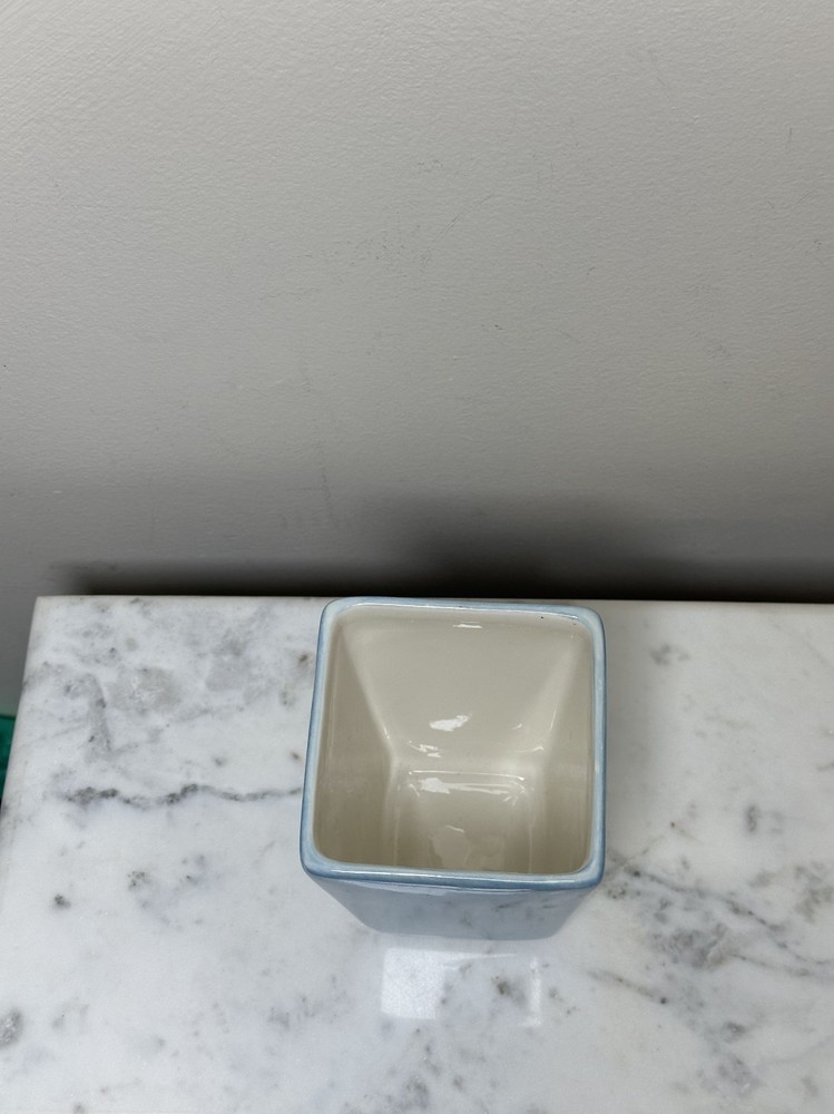 Pottery Barn Blue Ceramic Planter Square Minimalist Decor