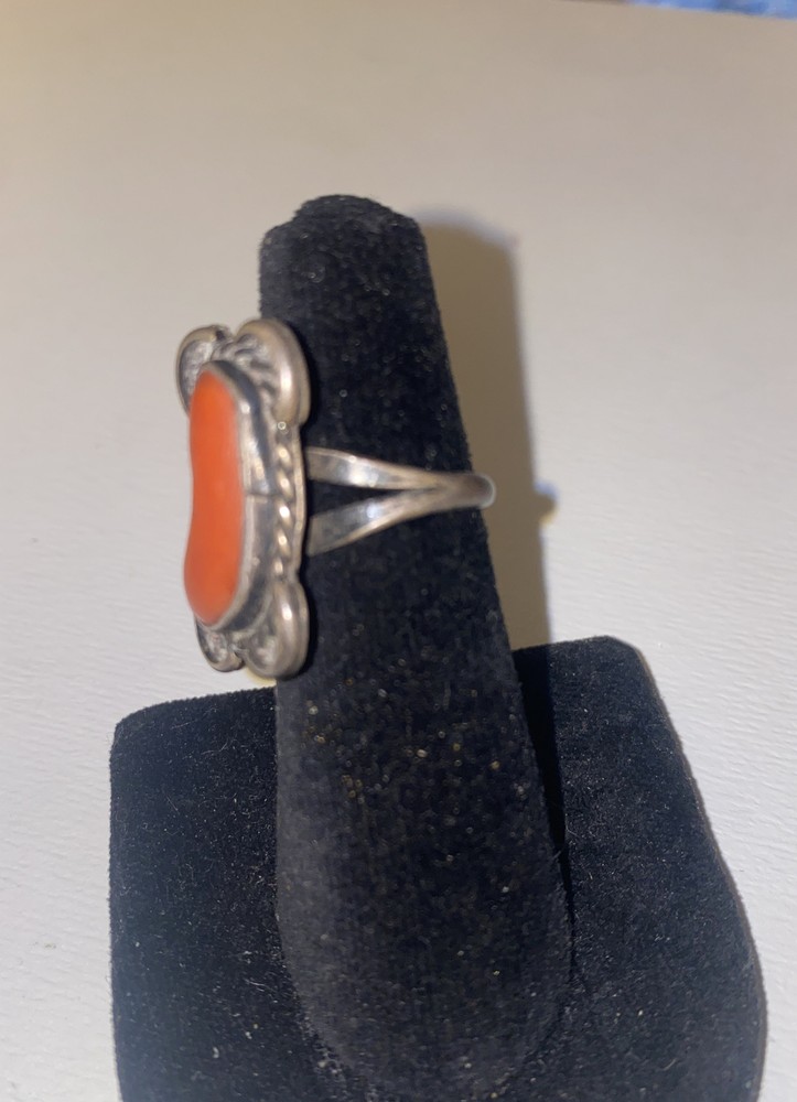 Vintage Silver Ring Size 5.25 Orange Stone