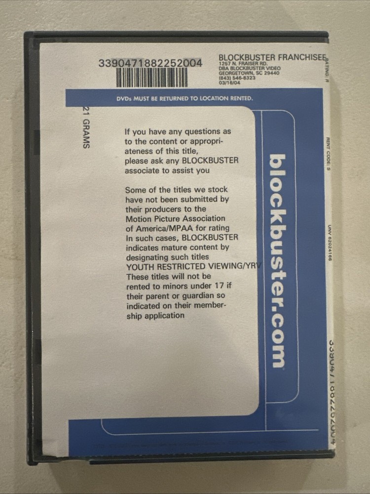 Blockbuster DVD Case With 21 Grams DVD