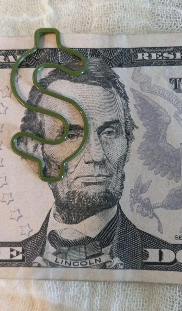 10pcs Green US Dollar Shaped Paper Clips. 2" x 1"
