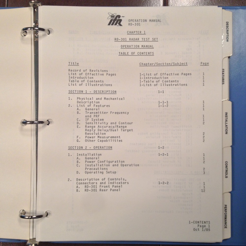 Factory Issued Original IFR RD-301 Radar Test Set Original Operators Guide