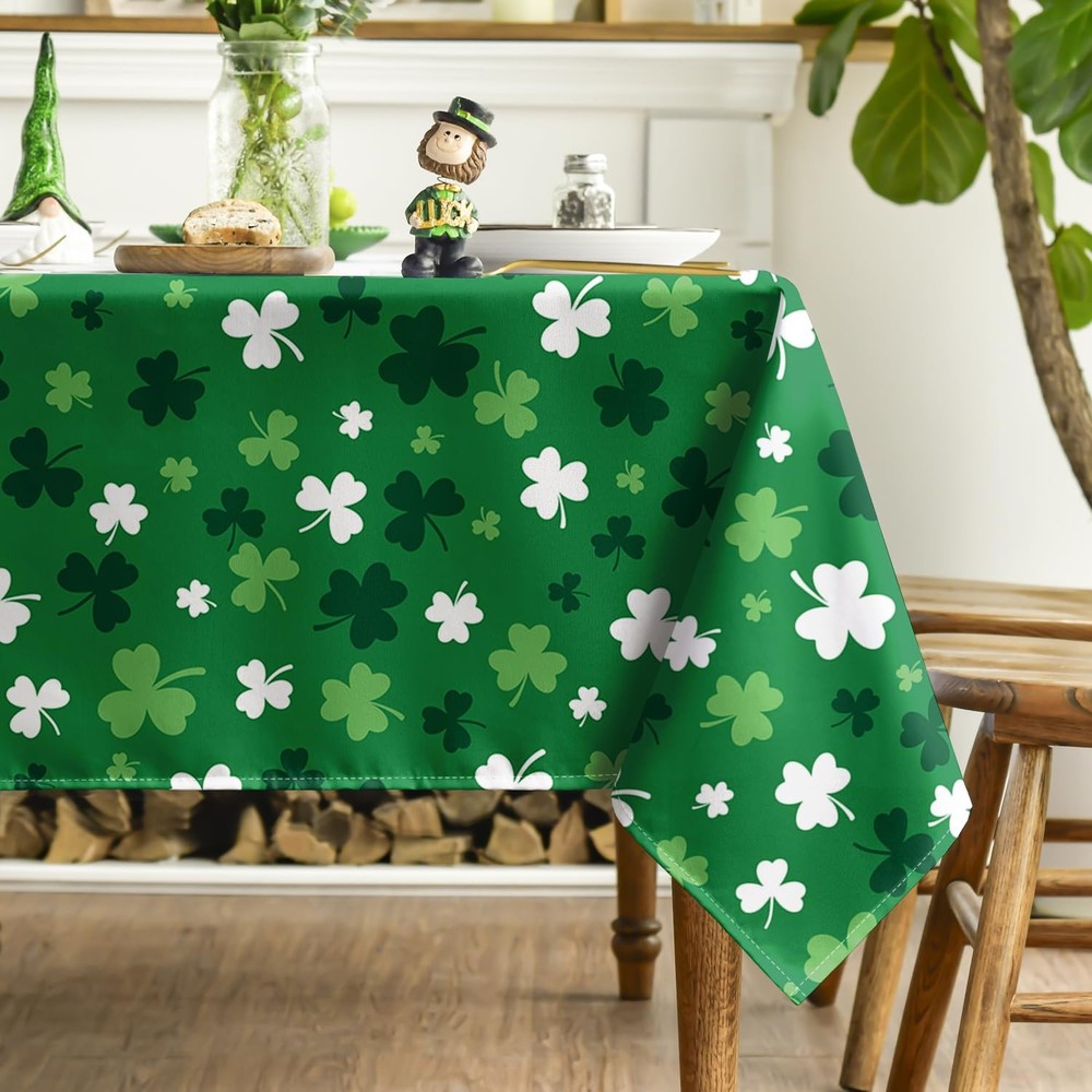 St. Patrick's Day Tablecloth 52×70 Inch Rectangular, Spring Shamrock Green Le...
