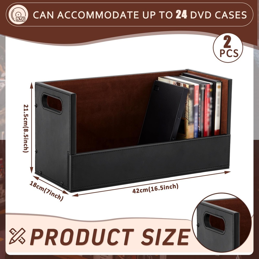 2 Set Leather Dvd Storage Box Stackability Dvd Storage Shelf Holder Racks Cas...