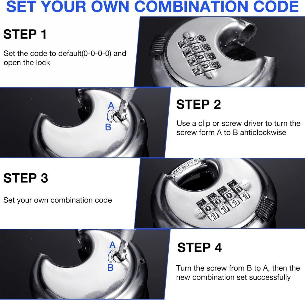10-Pack 4-Digit Combination Padlock with Stainless Steel Dial (Silver)