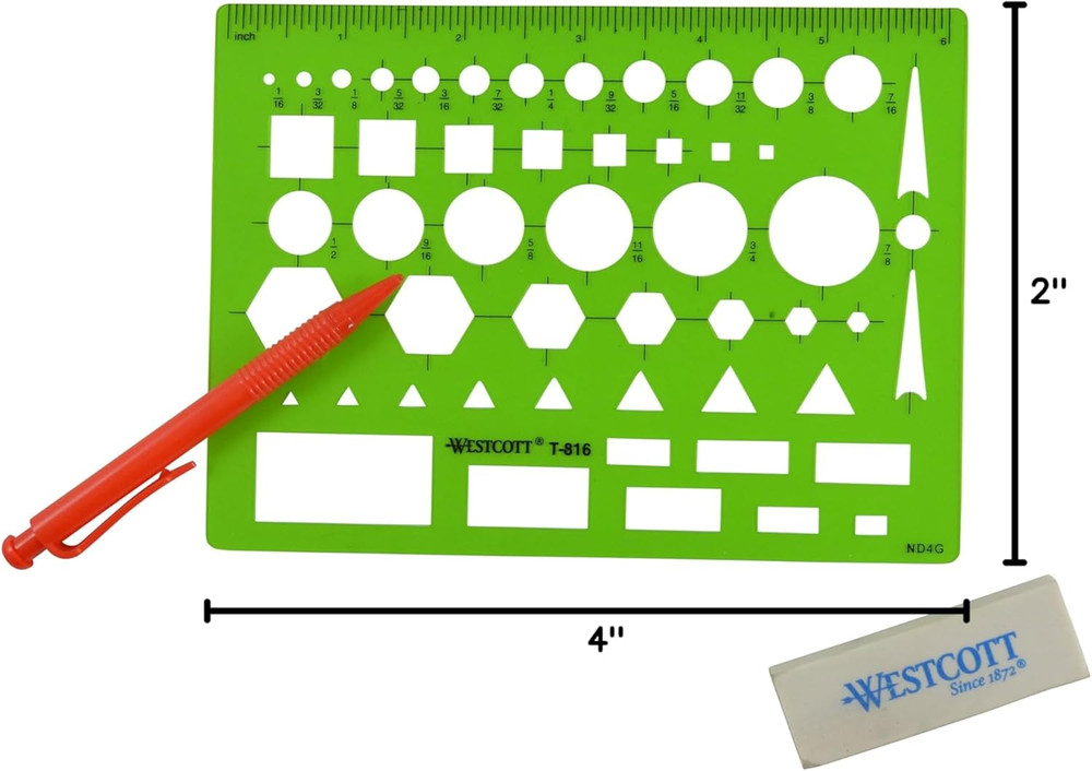 T-816 All-Purpose Technical Drawing Template, Plastic Shape Template Tool, Green