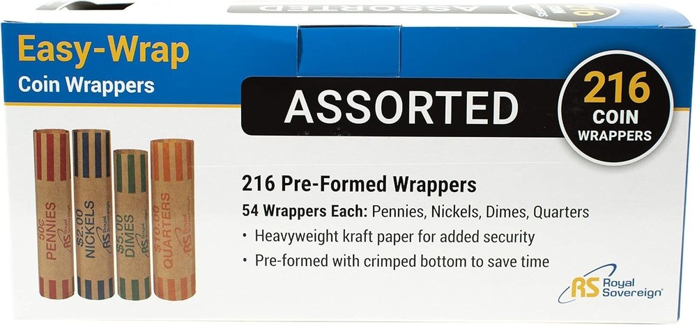 Convenient Blue Coin Wrappers - 216 Preformed Assorted Count for Easy Use