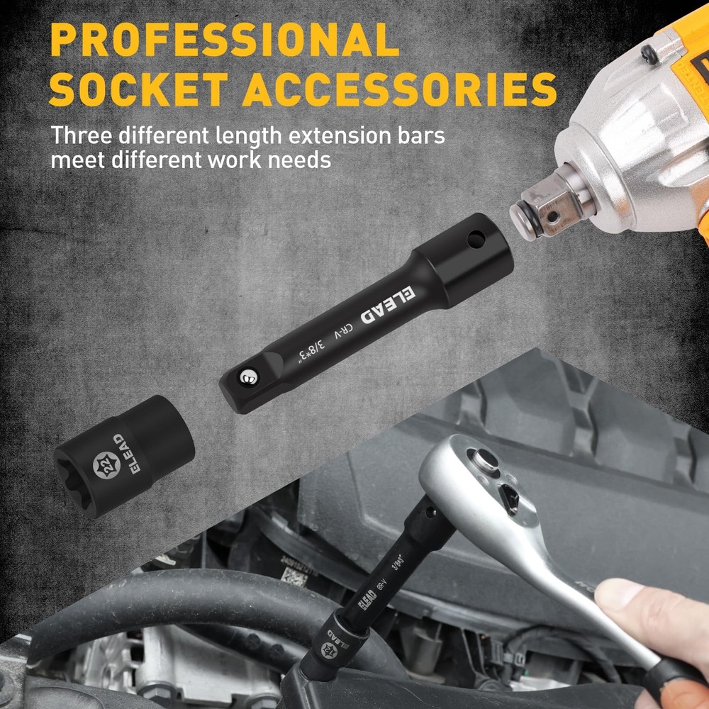 4 Piece 3/8 Drive Socket Extension Bar Set with Universal Joint