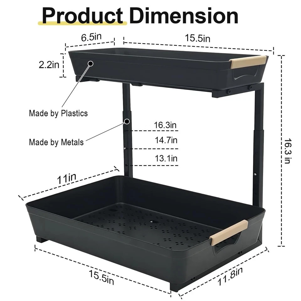 New Best 2 Pack Under Sink Organizer 2 Tier Pull Out Adjustable Height Cabinet