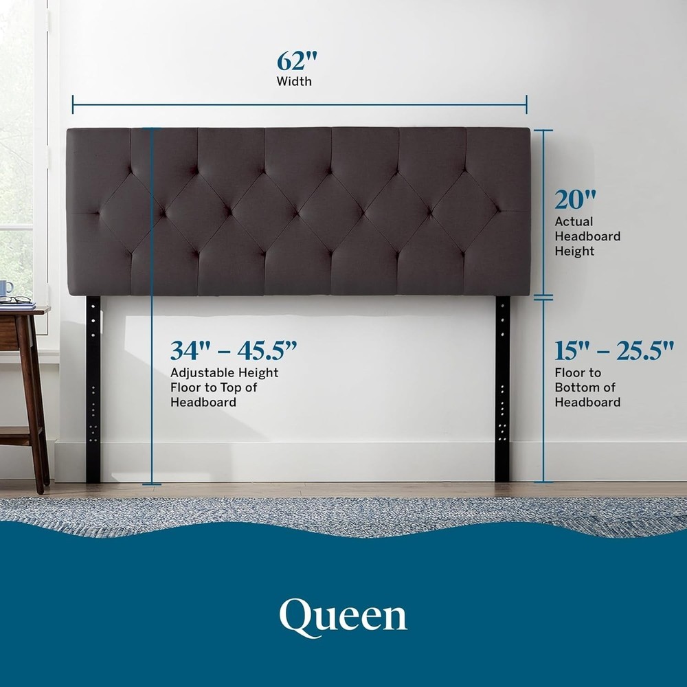 Versatile Queen Size Headboard - Diamond Tufted, Wall Mount or Bed Frame Options