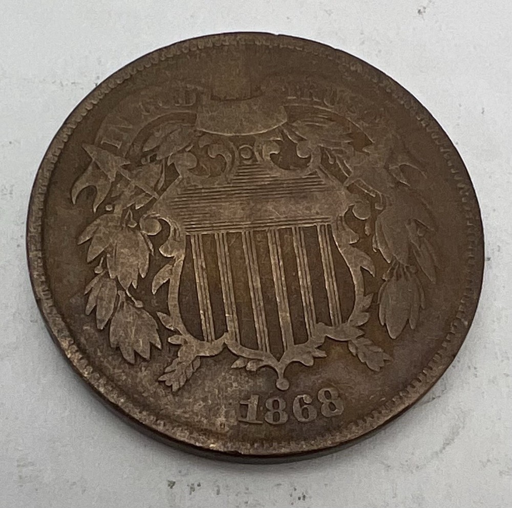 1868 Two Cent Piece 2C Nice US Early Copper Type Coin