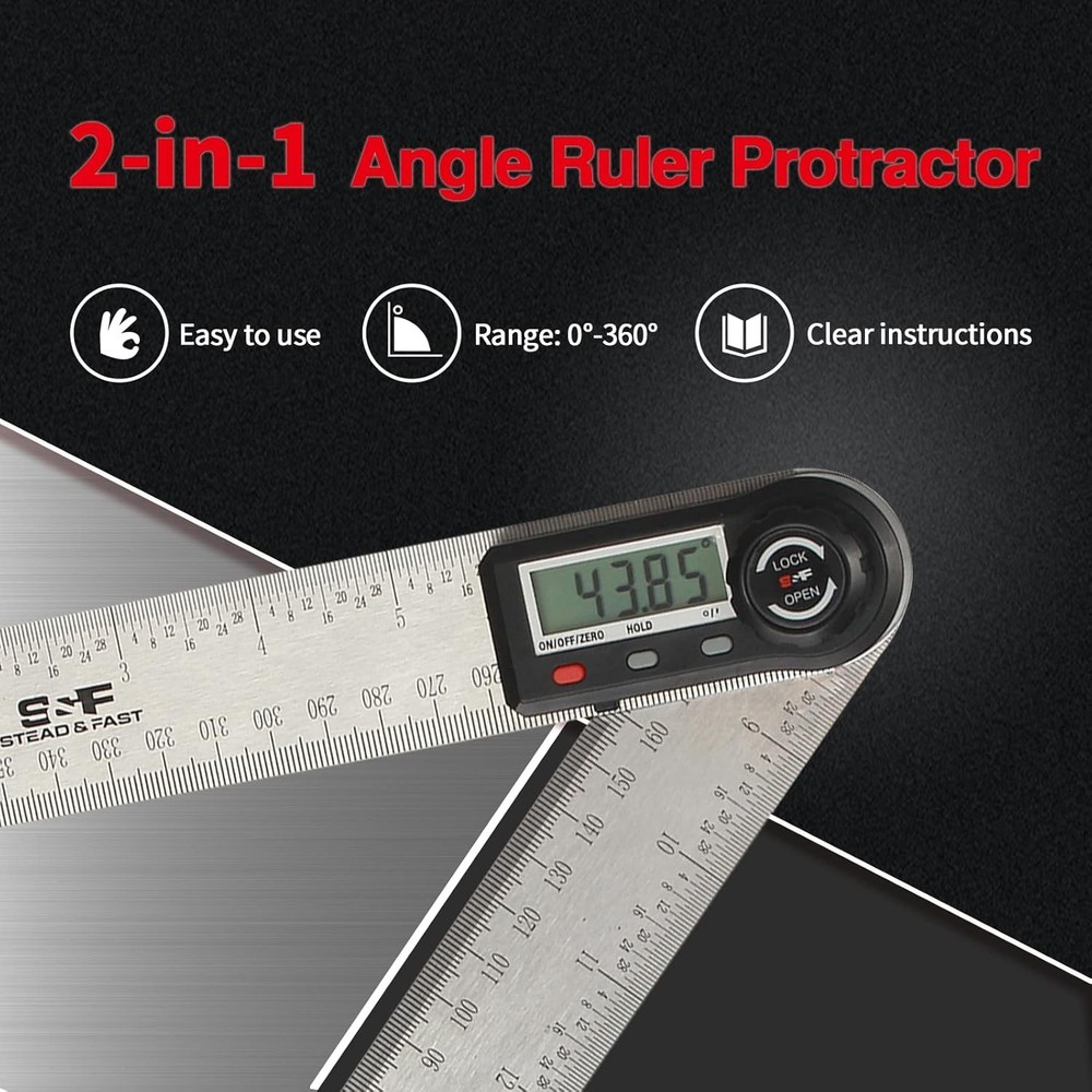 7 Inch Digital Protractor with Hold Function - Ideal for Construction and Craft