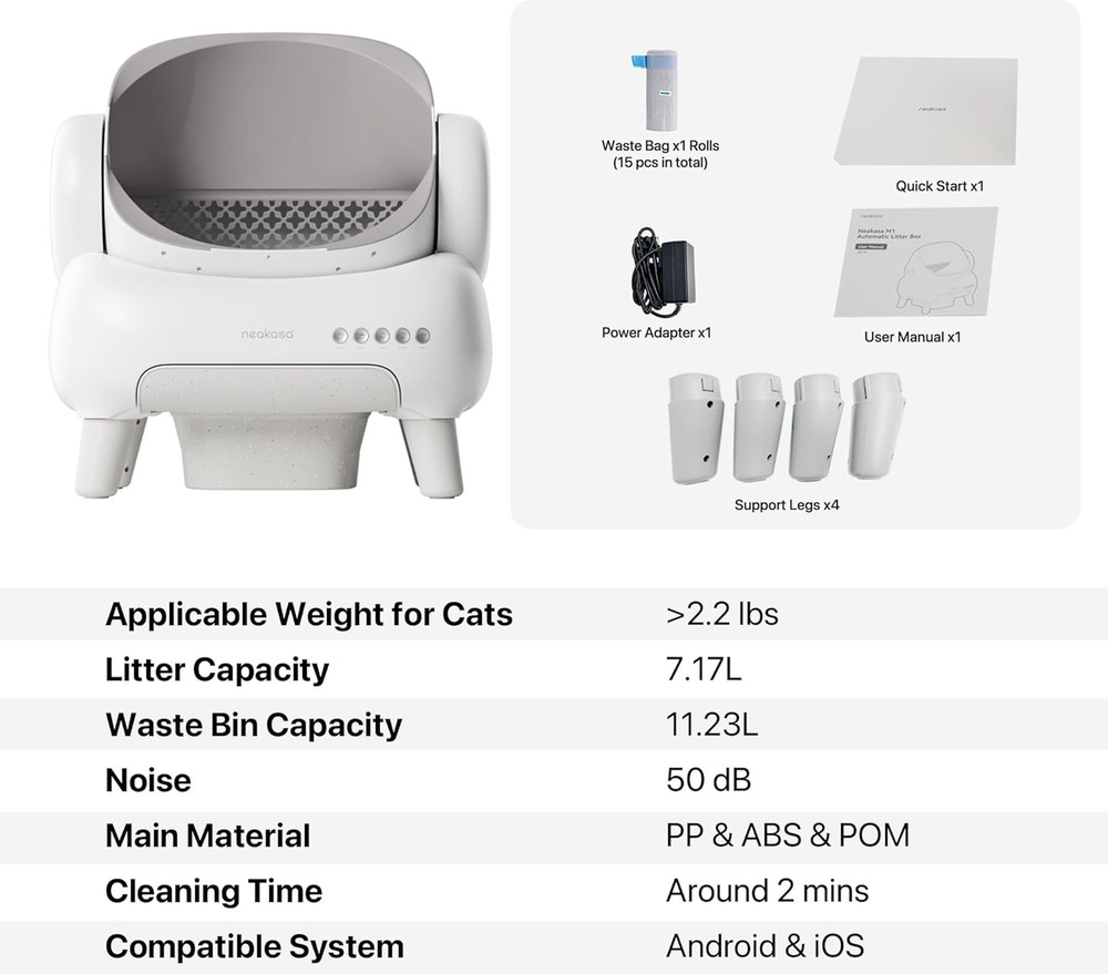 M1 plus Lite Open-Top Self Cleaning Cat Litter Box, Automatic Cat Litter Box wit
