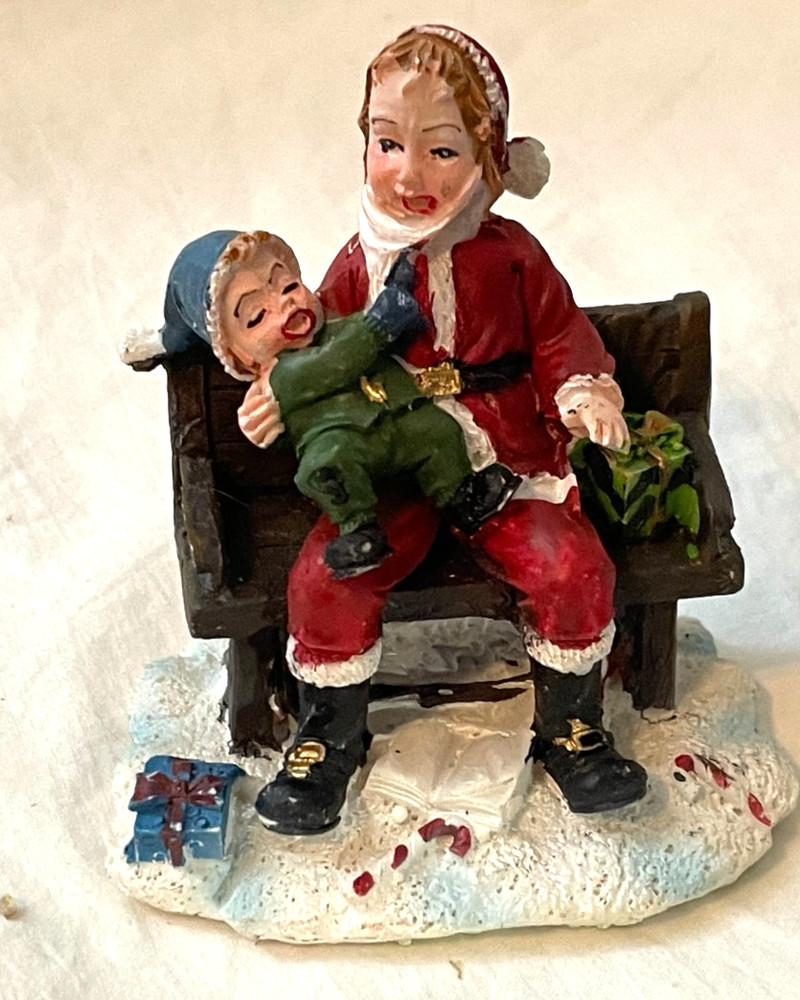 Christmas Village Piece Decoration - Child Pulling on Santas Beard