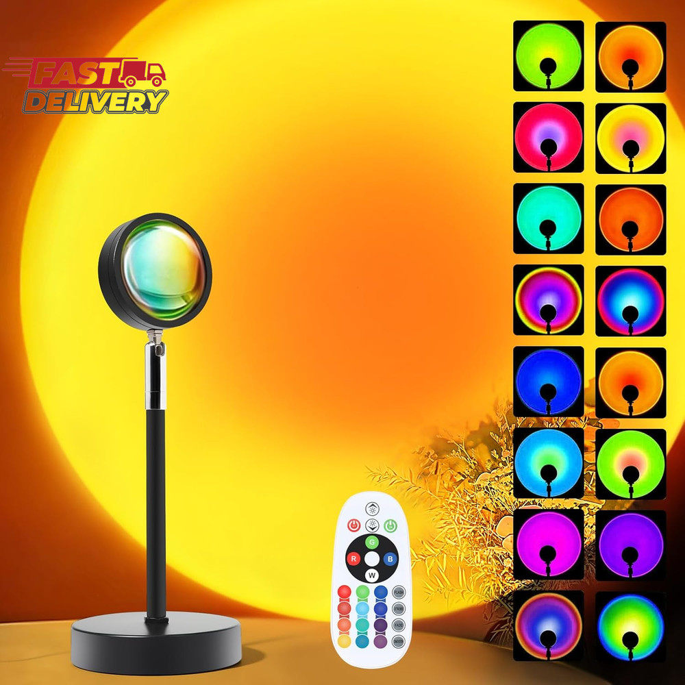 Sunset Lamp Projector, Rainbow Projection Led Lights with Remote, 16 Colors Mult