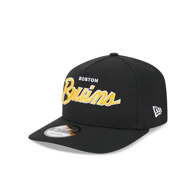 BOSTON BRUINS 9FIFTY A-FRAME NEW ERA NHL BLACK SCRIPT SNAPBACK HAT