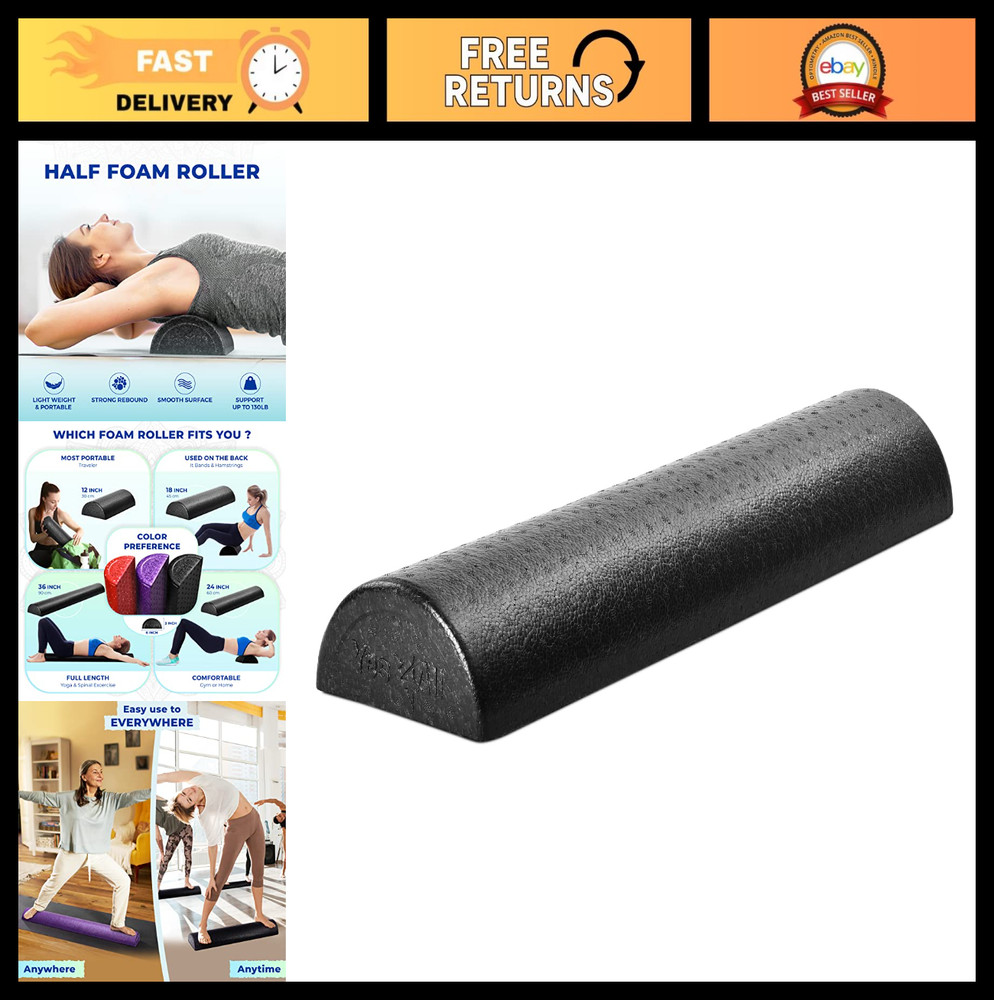 High-Density EPP Half Round Foam Roller for Yoga, Pilates & Stretching - 12-36"