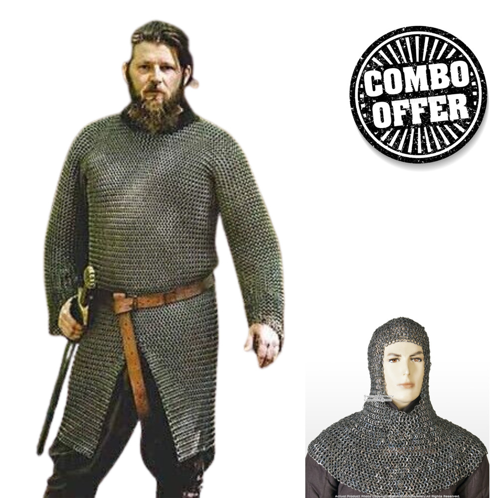 Flat Riveted With flat Warser Chainmail shirt 9 mm Medium Size full sleeve Huber