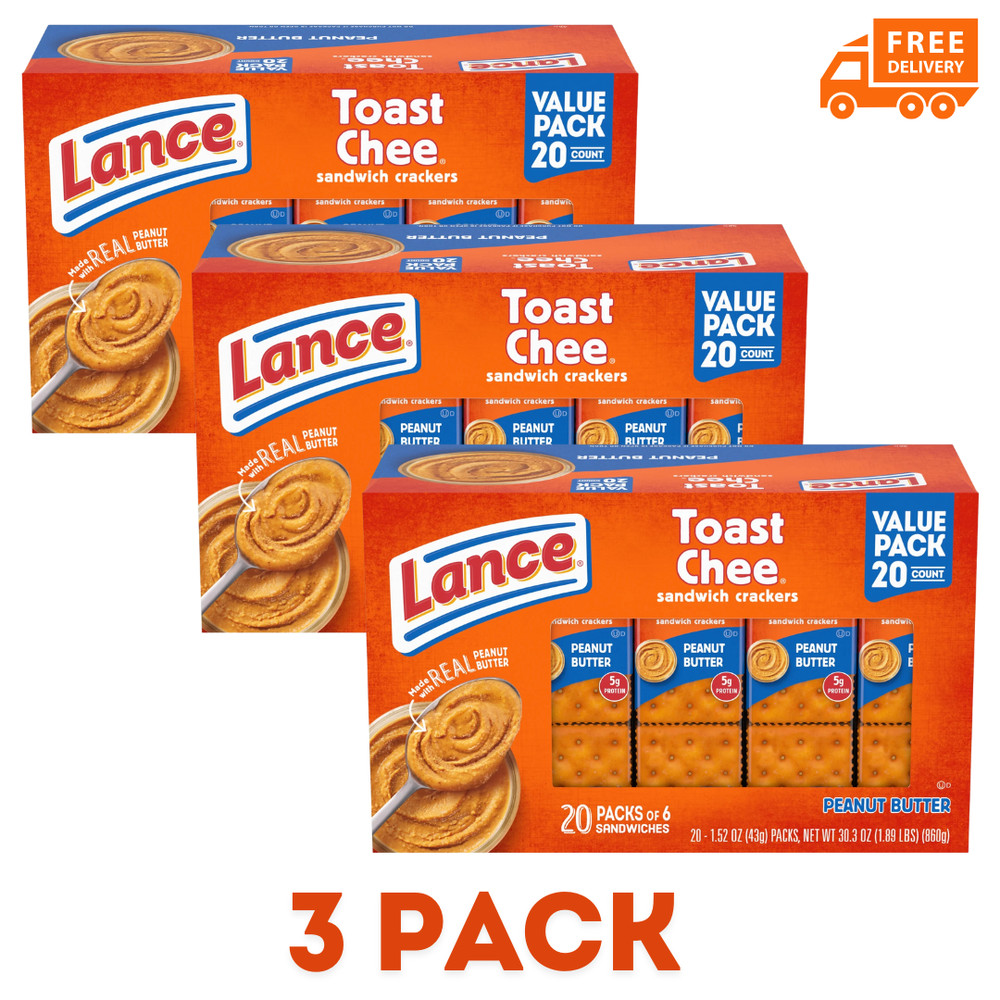 Lance Toast Chee Peanut Butter Sandwich Crackers - 20 Pack, 3 Boxes