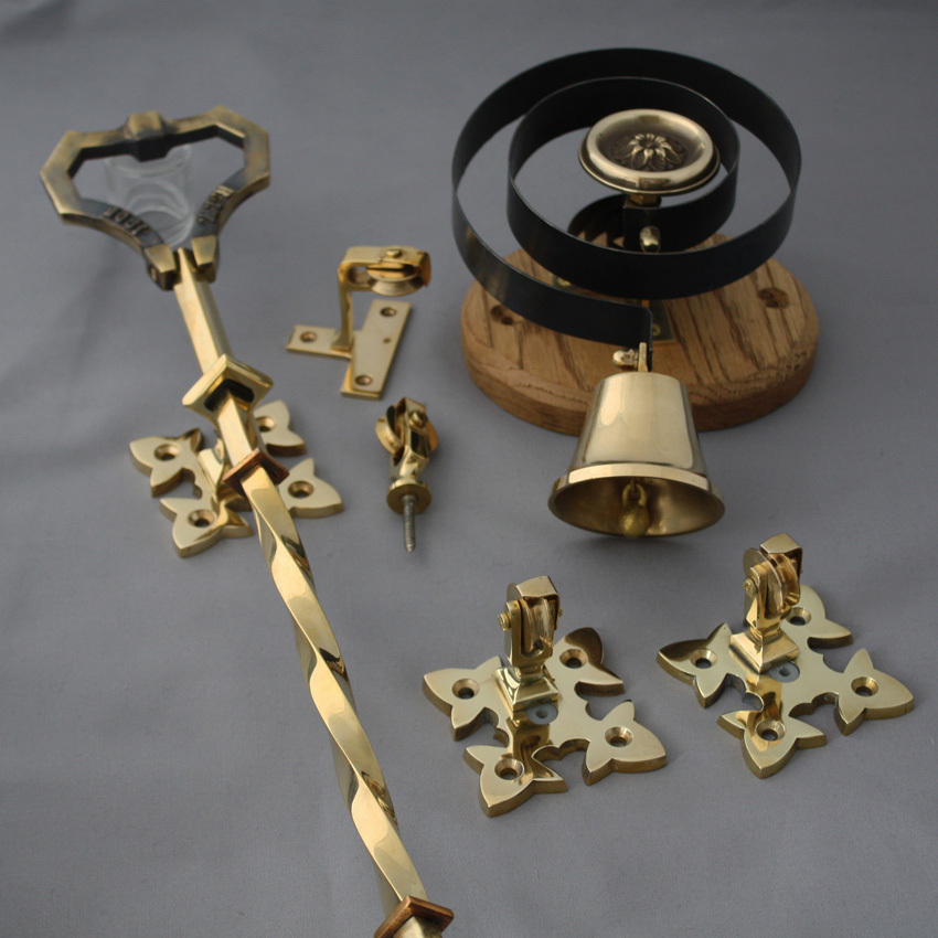 Brass Lichfield Front Door Bell Pull & Bell