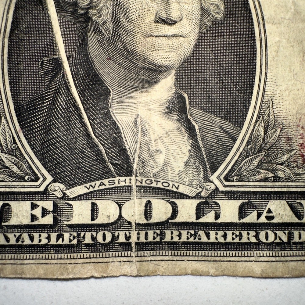 Unique $1 Dollar 1935D Error Fold Print Blue Seal, Silver Certificate U.S. $1