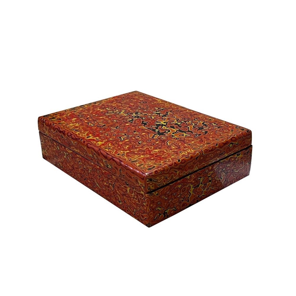 Handmade Orange Multi-Layer Lacquer Abstract Pattern Wood Box cs5475