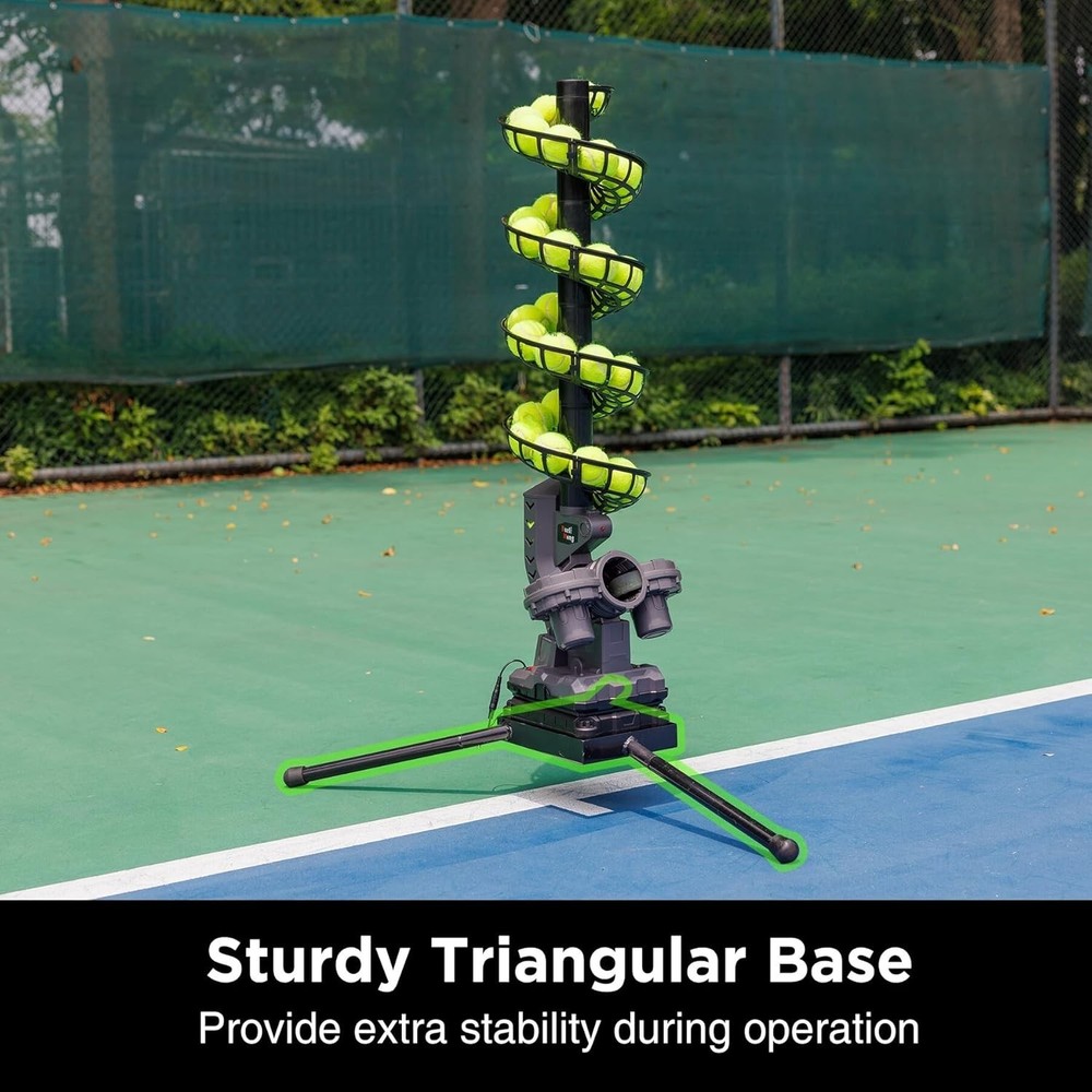 Tennis Ball Machine with Triangular Base, Adjustable Speeds, Oscillating Left...