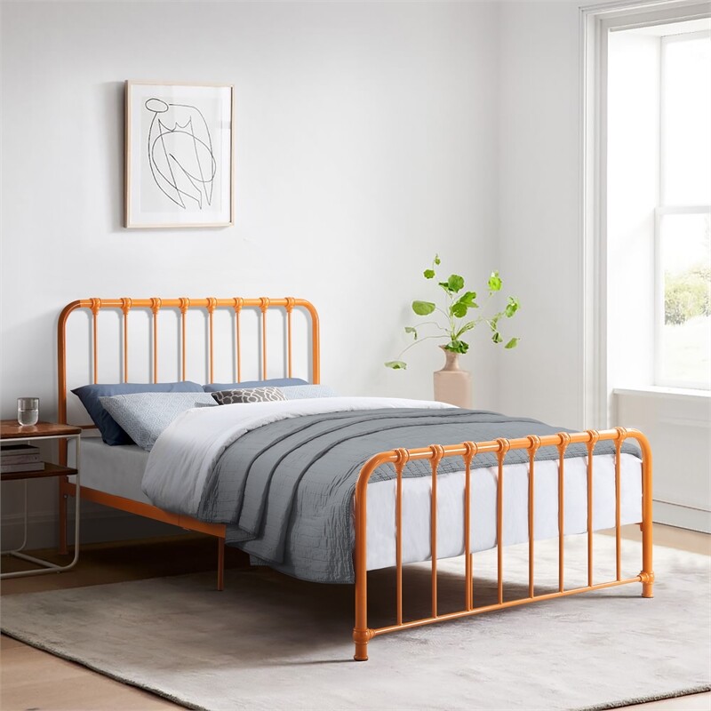 Lexicon Bethany Queen Metal Platform Bed in Orange