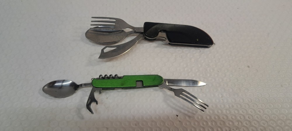 2x UNBRANDED MESS KIT MULTITOOL SPOON, KNIFE FORK BOTTLE OPENER