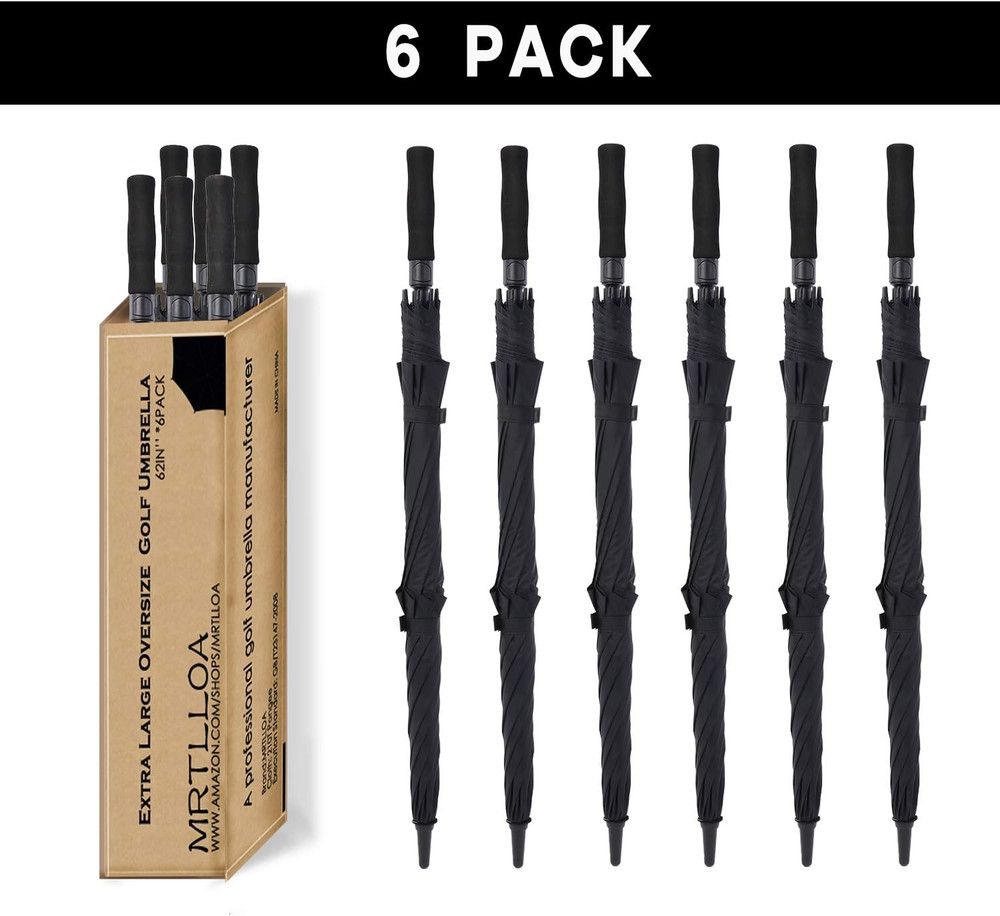 6 Pack Golf Umbrella 62/68 Inch Large Oversize Double Canopy Vented Automatic Op