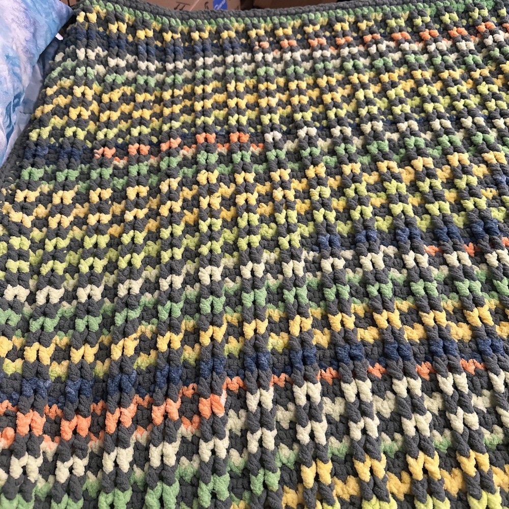 Handmade Afghan, 50” X 43”, Multicolored, Bulky Yarn