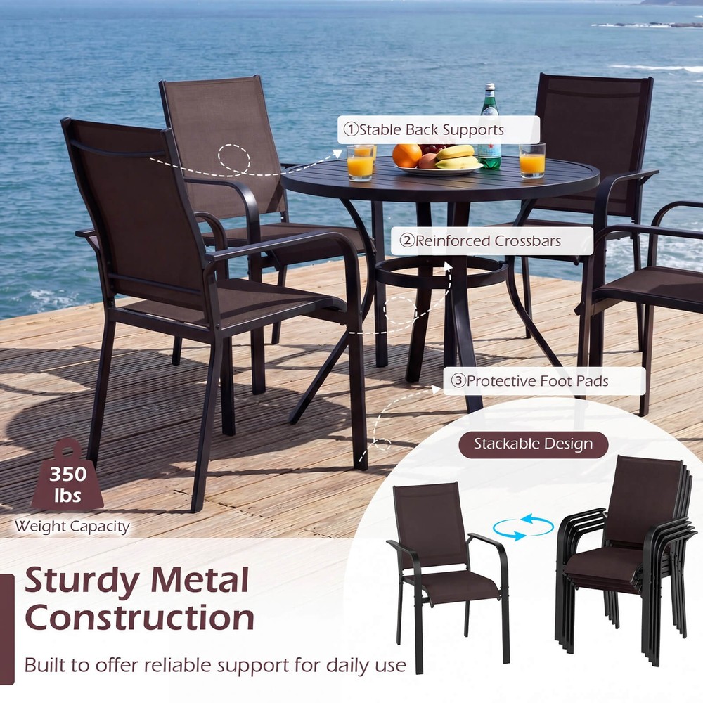 5PCS Patio Dining Set, Outdoor Square Table & Stackable Chairs w/Umbrella Hole
