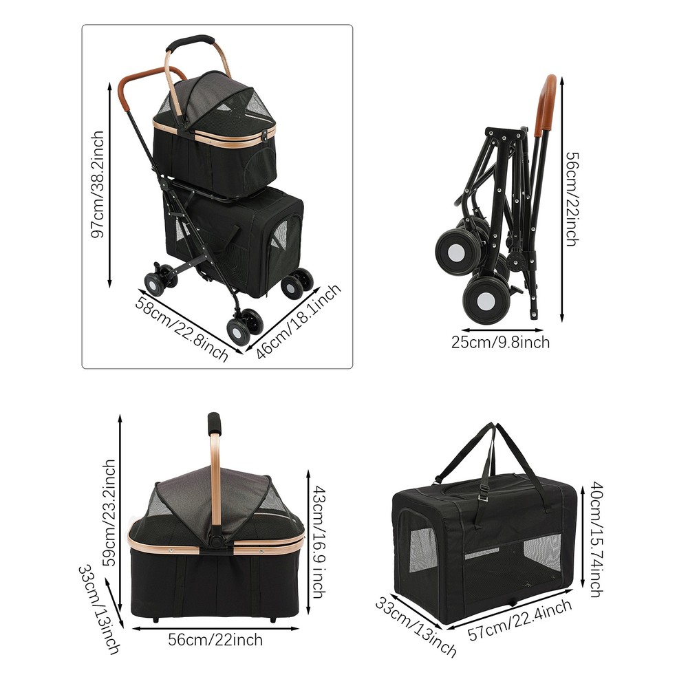 Dog & Cat Foldable Pet Stroller, Foldable Pet Stroller for Small & Medium Dogs